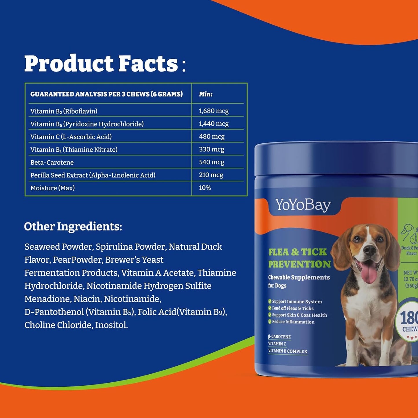 Flea and Tick Prevention for Dogs, 180 Soft Chews, Duck & Pear Flavor
