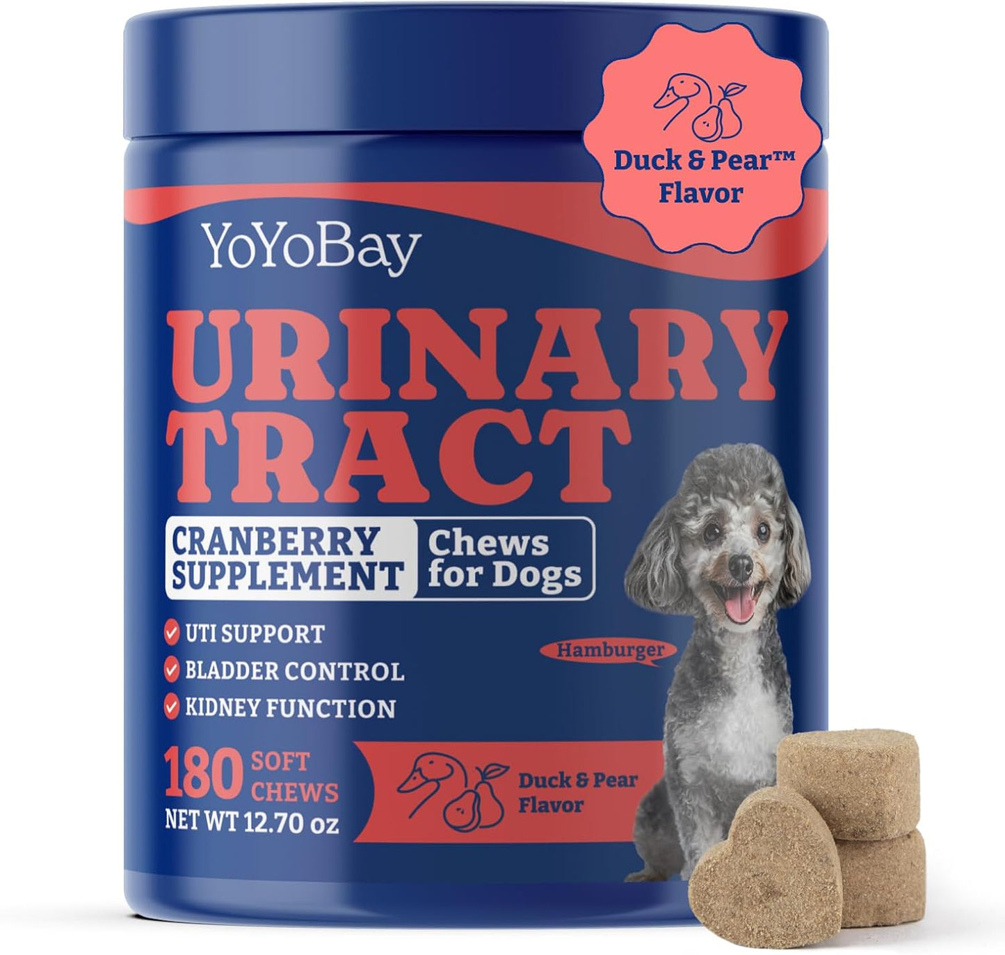 Dog Bladder Control Chews - 180 Soft Chews, Duck & Pear Flavor