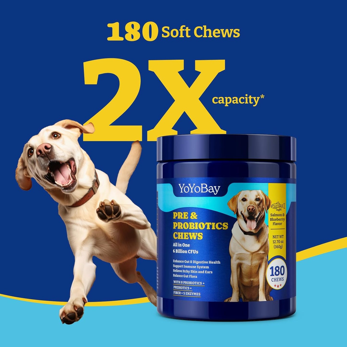 Probiotics for Dogs-Salmon & Blueberry Flavor -180 Soft Chews