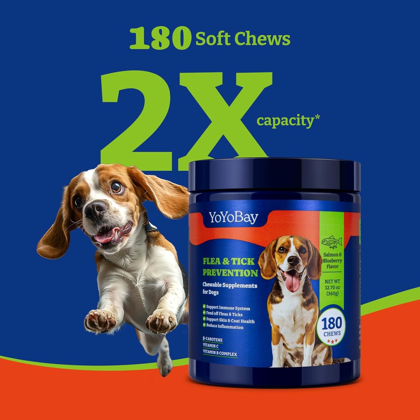 Flea and Tick Prevention for Dogs Chewable - 180 Soft Chews, Salmon & Blueberry Flavor
