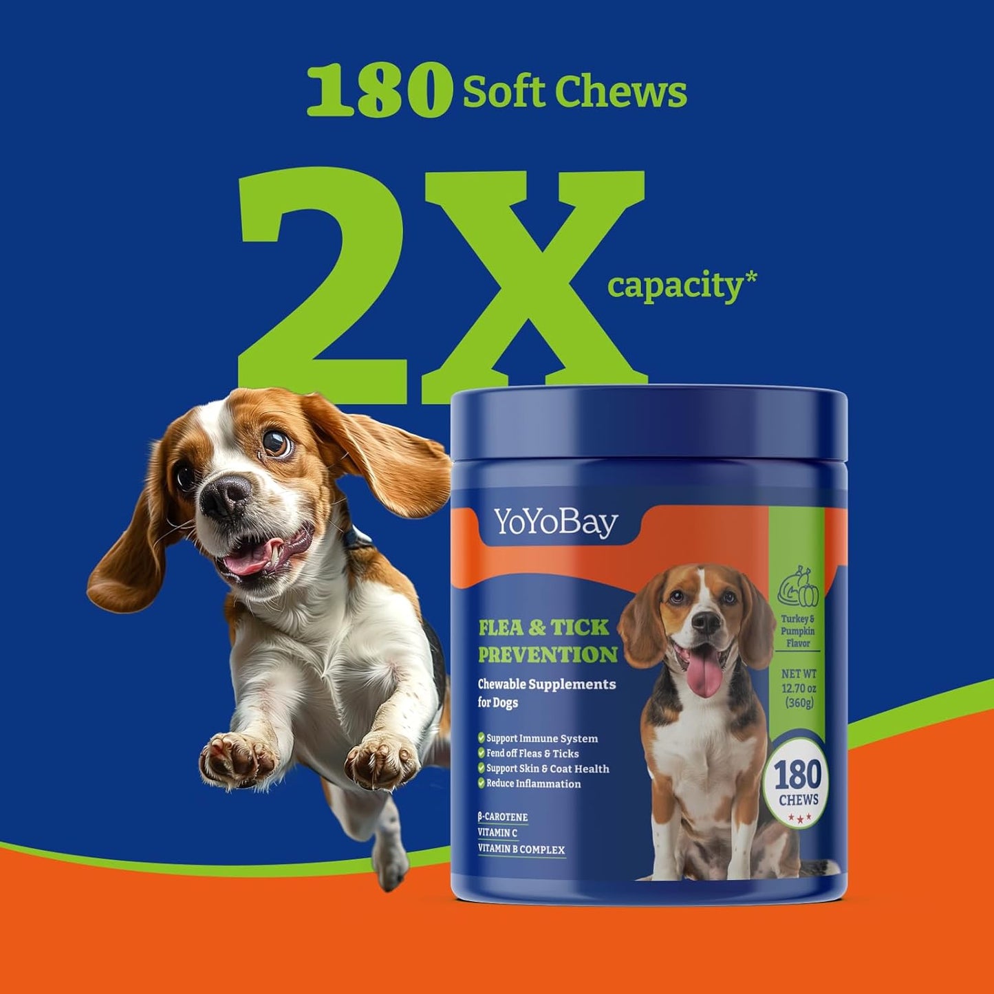 Flea and Tick Prevention for Dogs Chewable - 180 Soft Chews, Turkey & Pumpkin Flavor