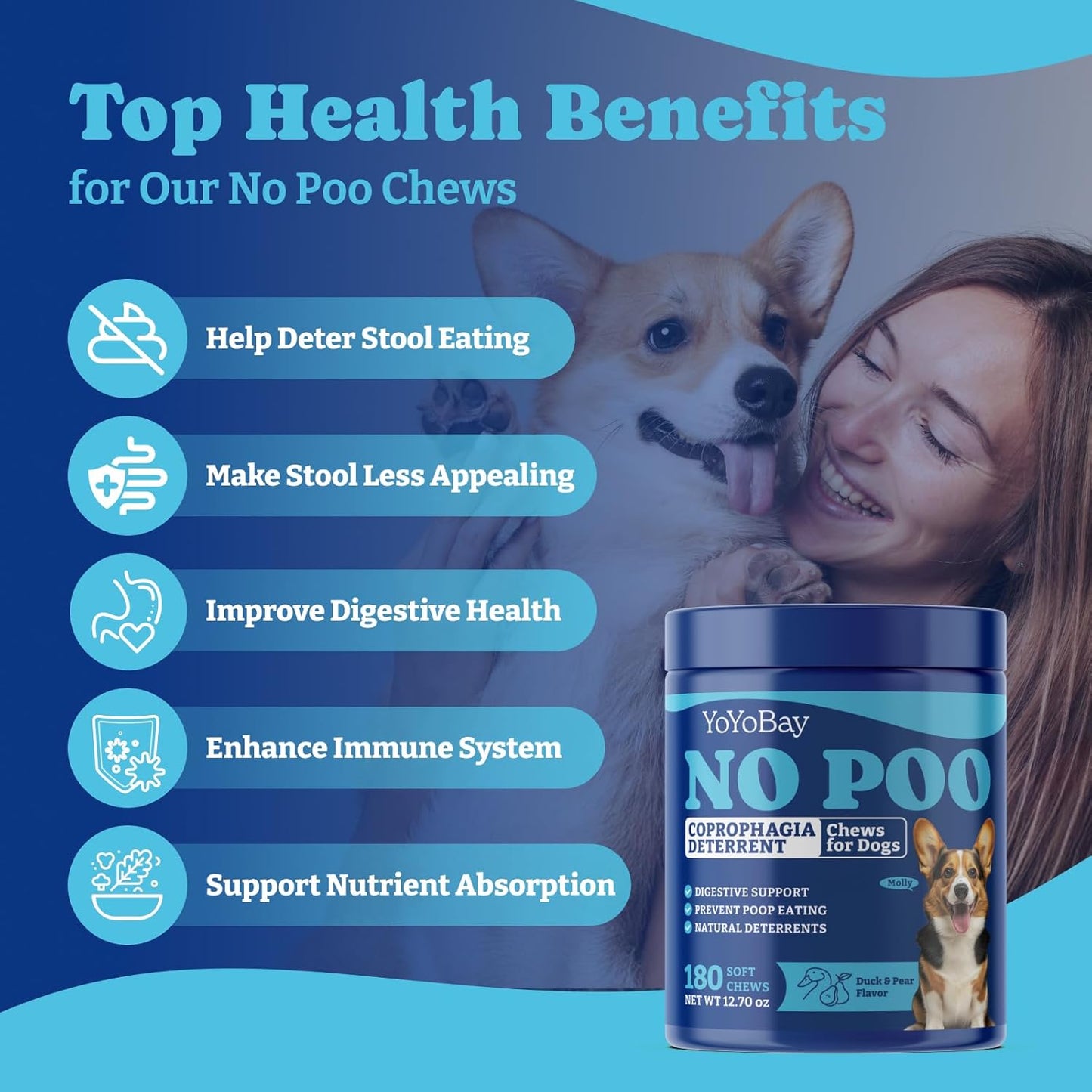 No Poo Chews for Dogs- 180 Soft Chews, Duck & Pear Flavor