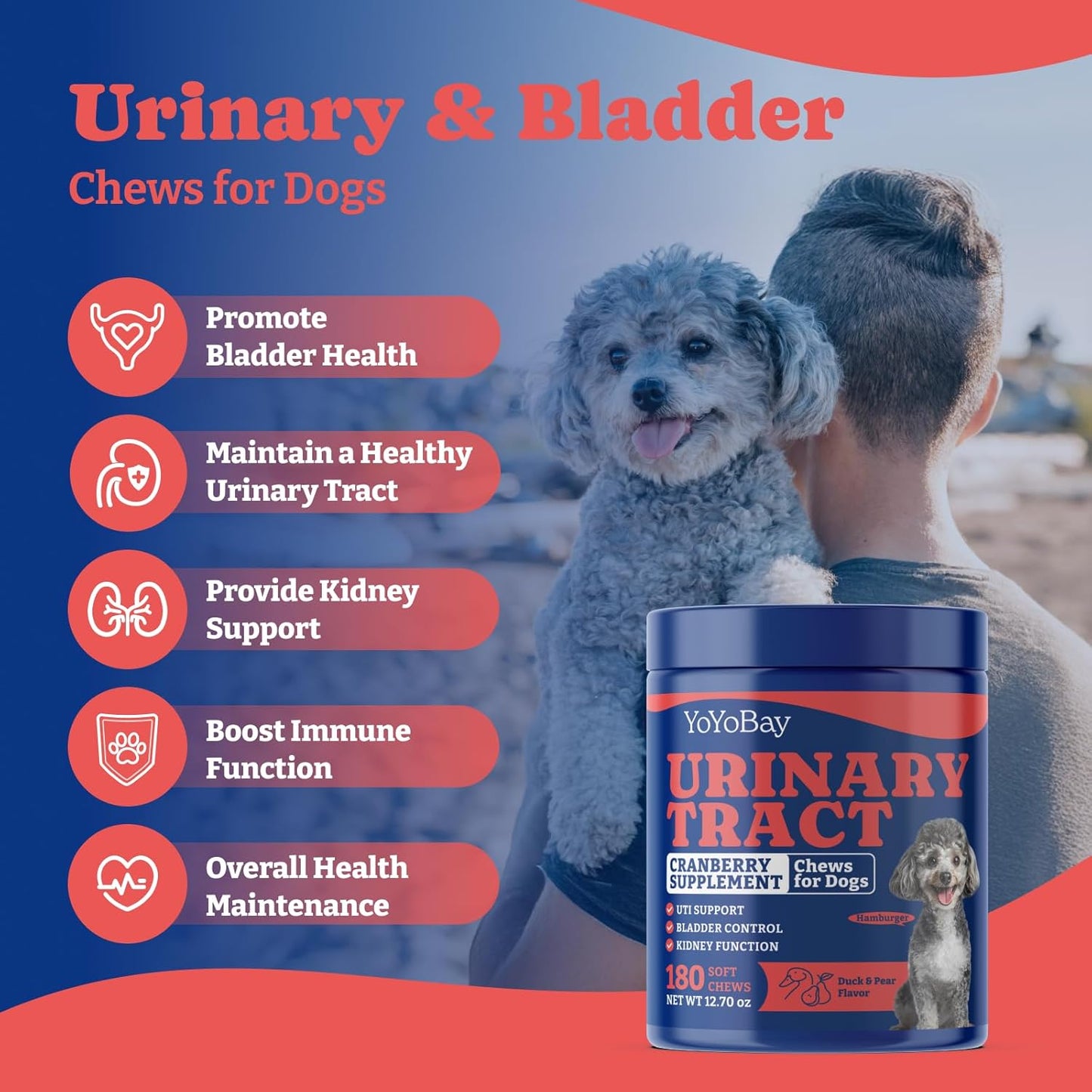 Dog Bladder Control Chews - 180 Soft Chews, Duck & Pear Flavor