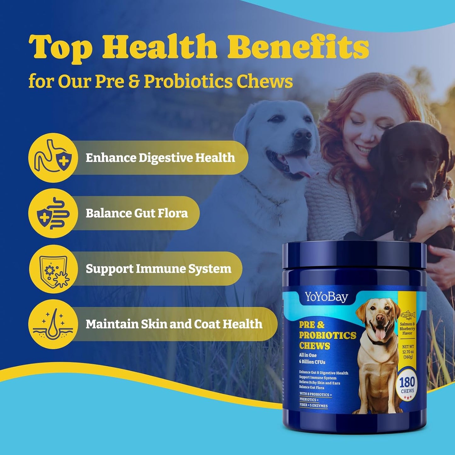 Probiotics for Dogs-Salmon & Blueberry Flavor -180 Soft Chews