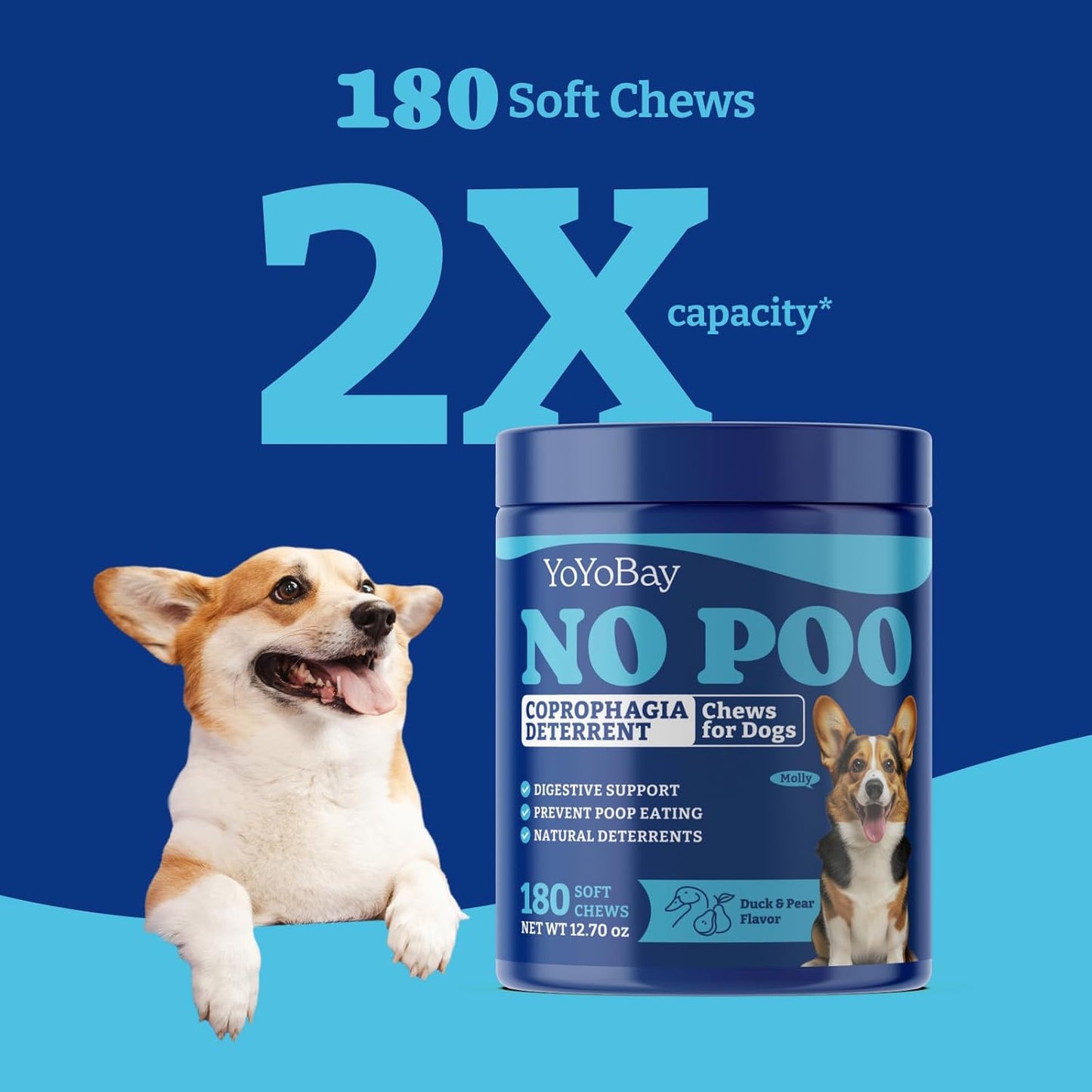 No Poo Chews for Dogs- 180 Soft Chews, Duck & Pear Flavor