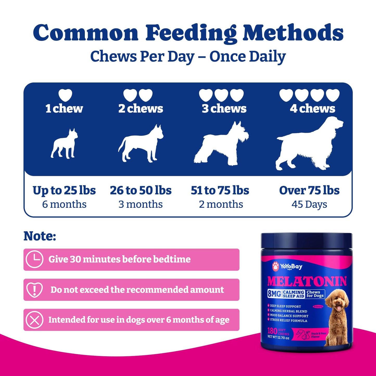 Advanced Melatonin for Dogs - 180 Dog Melatonin Calming Chews for Small and Large Dogs - Natural Herbs Dog Sleep Aid