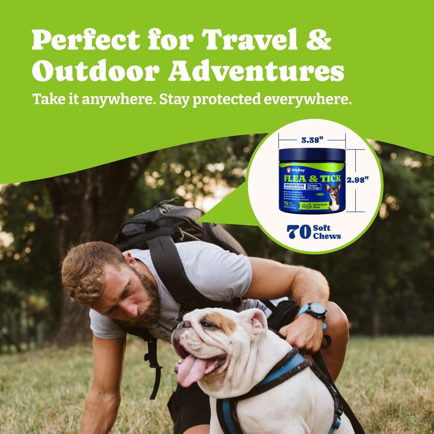 Flea & Tick Prevention for Dogs Chewables- 70 Soft Chews,Beef & Carrot Flavor