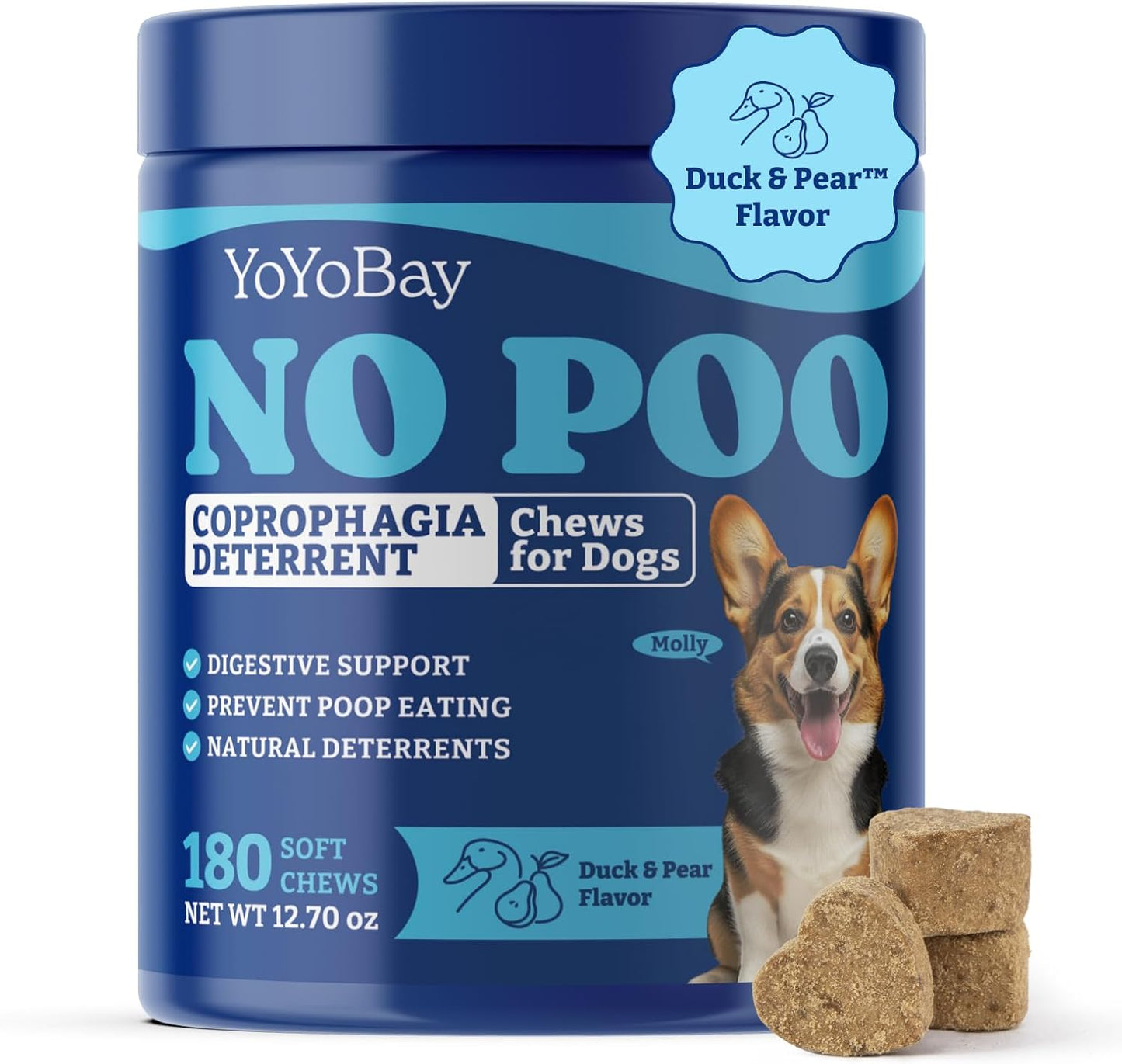 No Poo Chews for Dogs- 180 Soft Chews, Duck & Pear Flavor