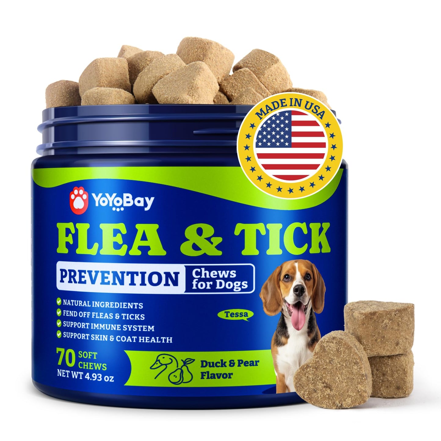 Flea and Tick Prevention for Dogs Chewable - 70 Soft Chews, Duck & Pear Flavor