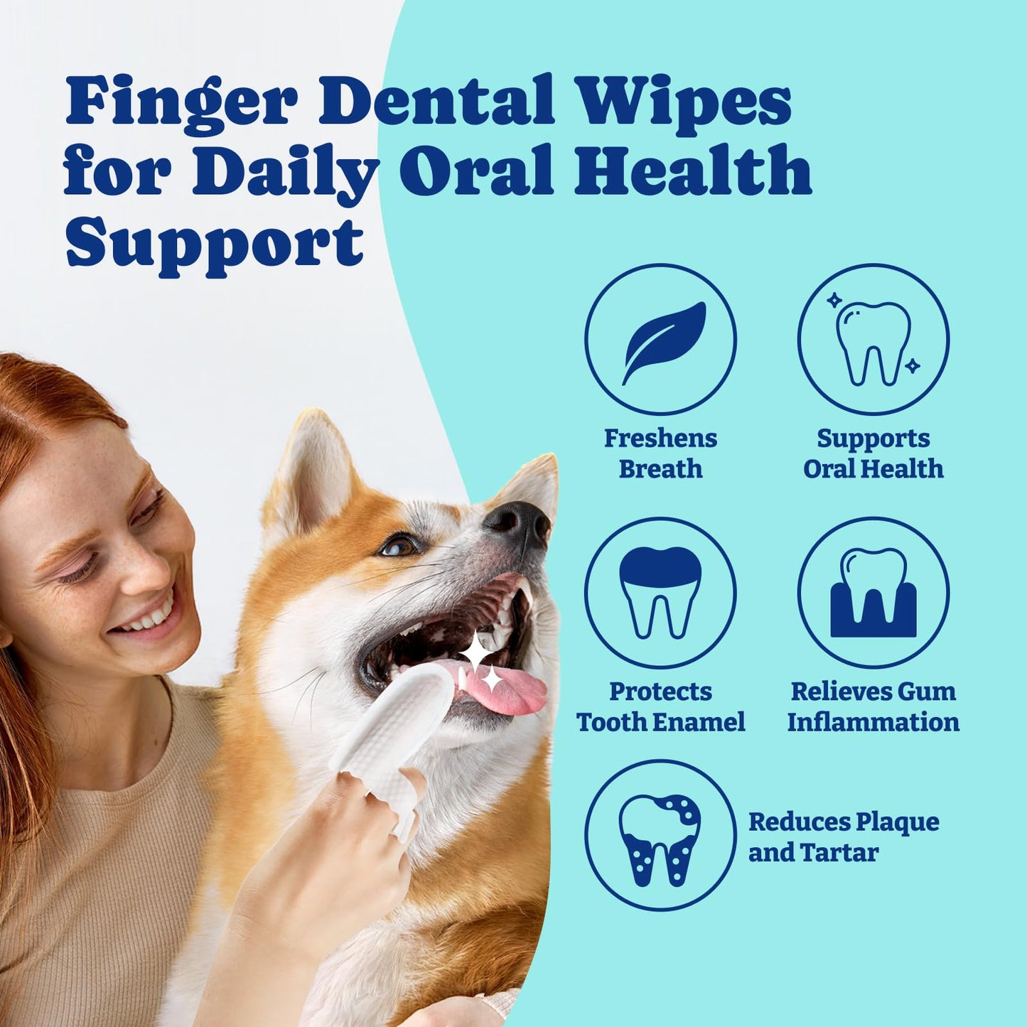 Dog Teeth Cleaning Wipes, Remove Plaque & Tartar, Freshen Breath, 50 PCS, Mint Flavor