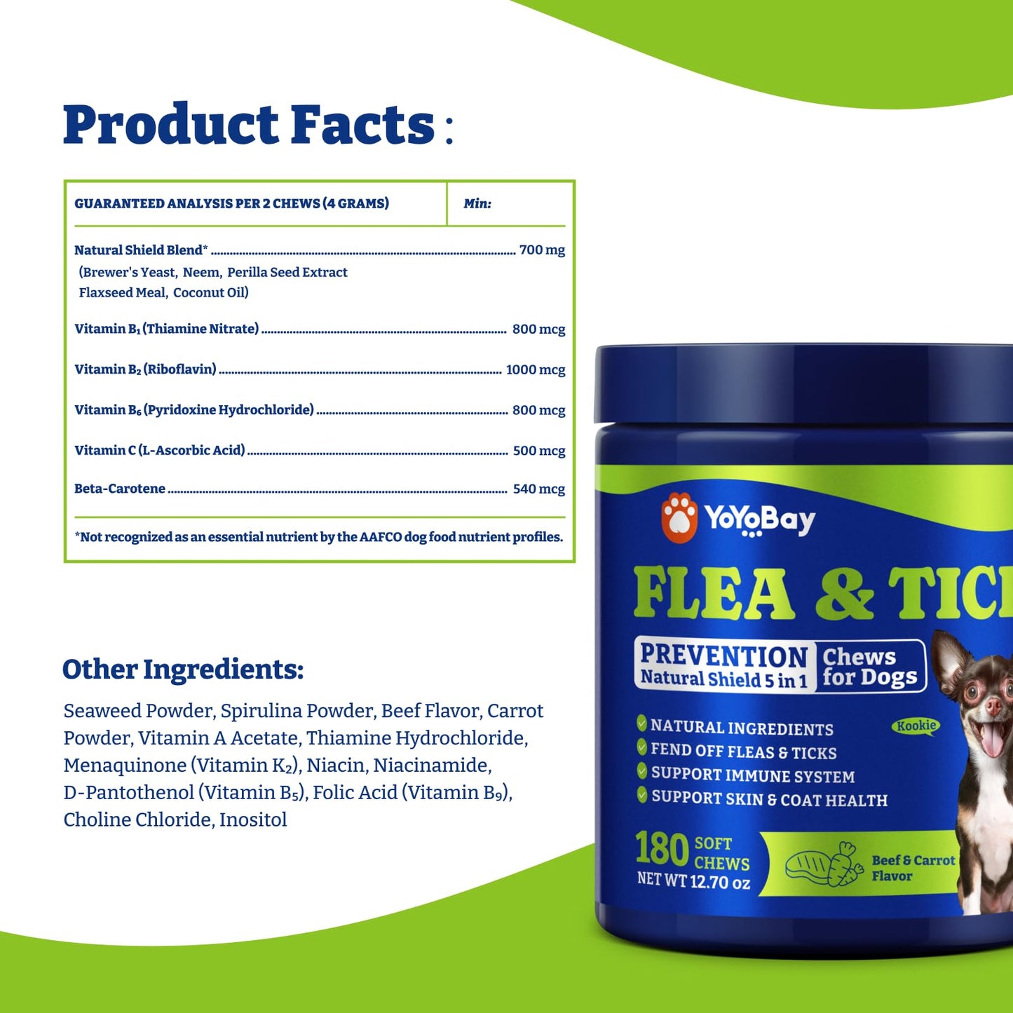 Flea & Tick Prevention for Dogs Chewables, Beef & Carrot Flavor, 180 Soft Chews