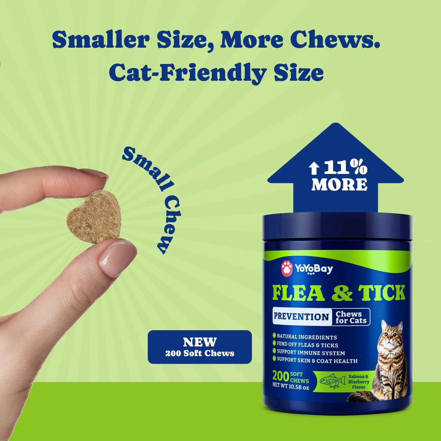 Flea and Tick Prevention for Cats -Salmon & Blueberry Flavor - 200 Soft Chews