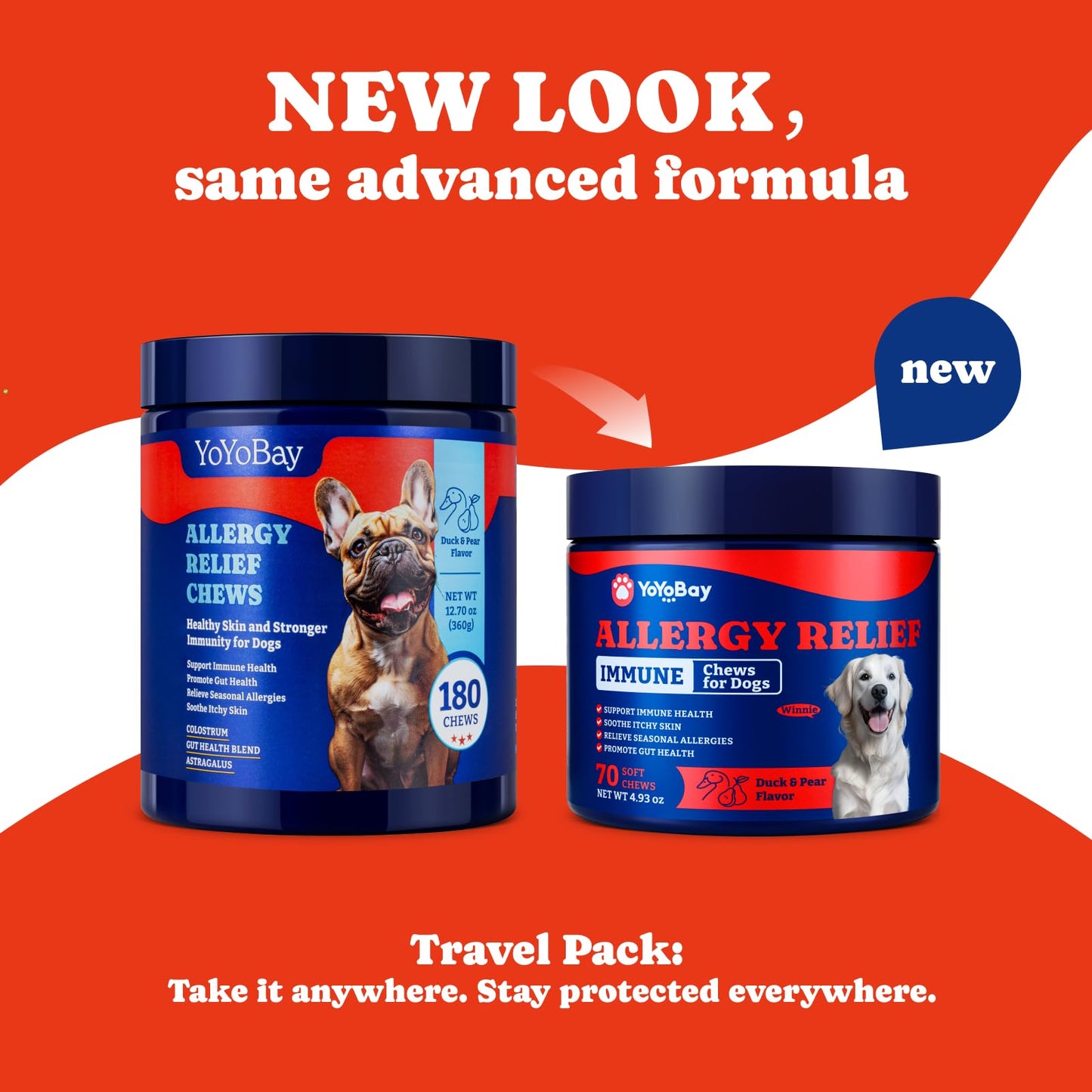 Dog Allergy Relief Chews – Duck & Pear Flavor,70 Soft Chews