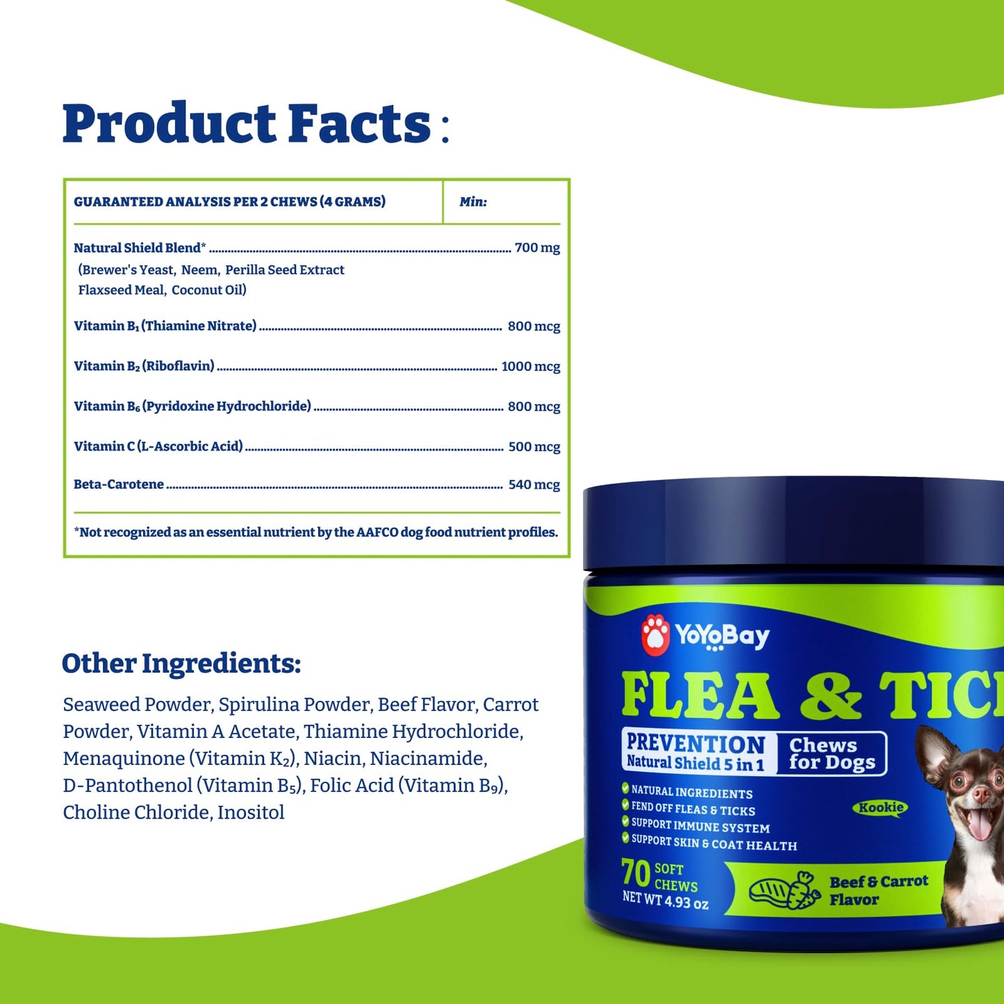 Flea & Tick Prevention for Dogs Chewables- 70 Soft Chews,Beef & Carrot Flavor