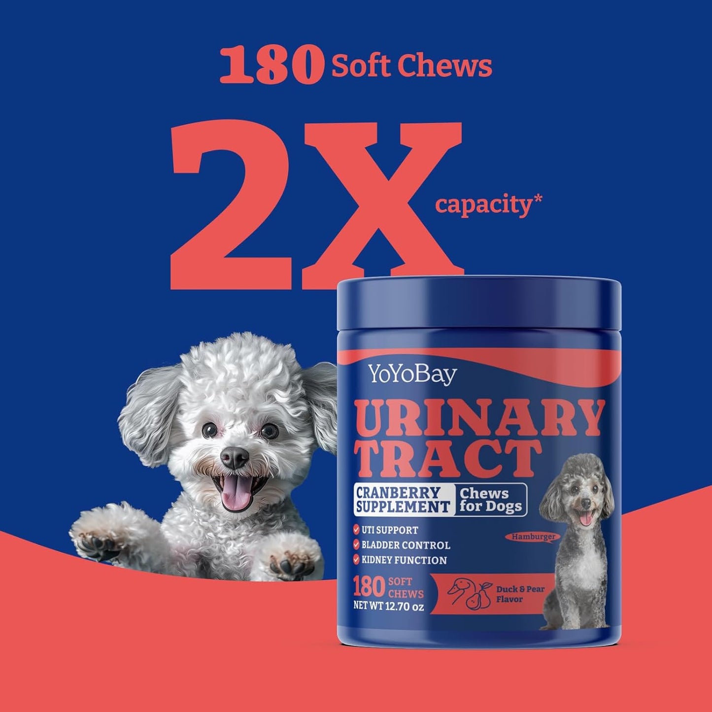 Dog Bladder Control Chews - 180 Soft Chews, Duck & Pear Flavor