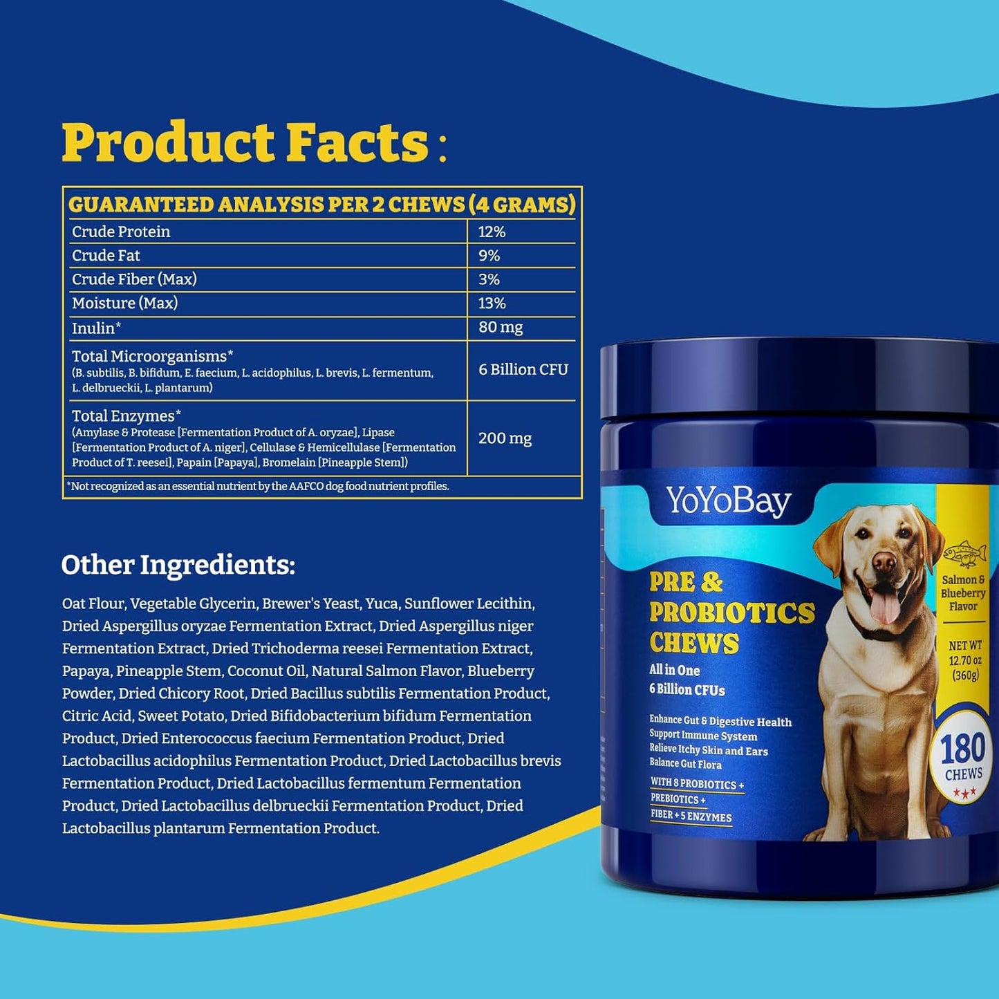 Probiotics for Dogs-Salmon & Blueberry Flavor -180 Soft Chews