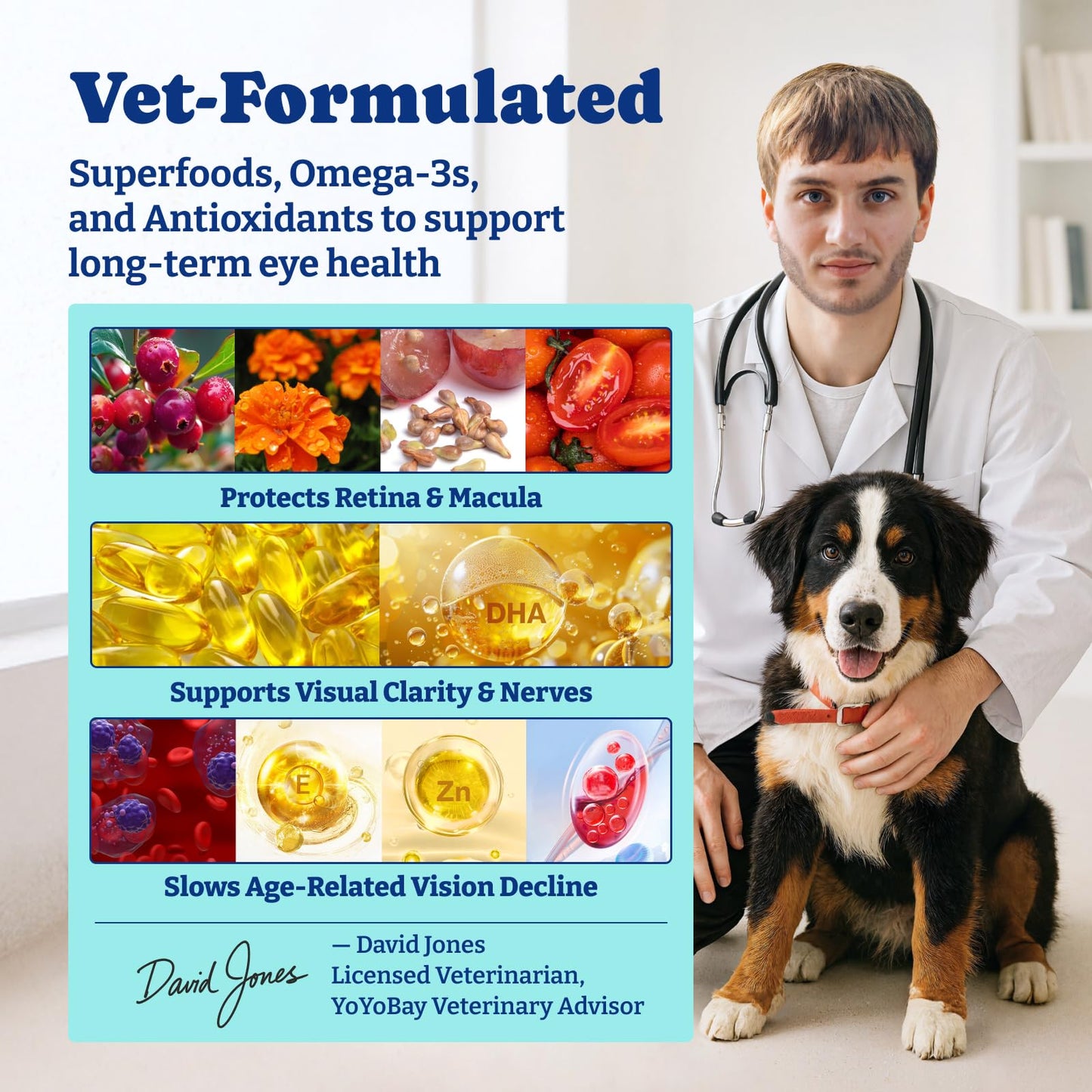 Eye Supplement for Dogs - 120 Soft Chews, Eye Vitamins for Dogs - Duck & Pear Flavor