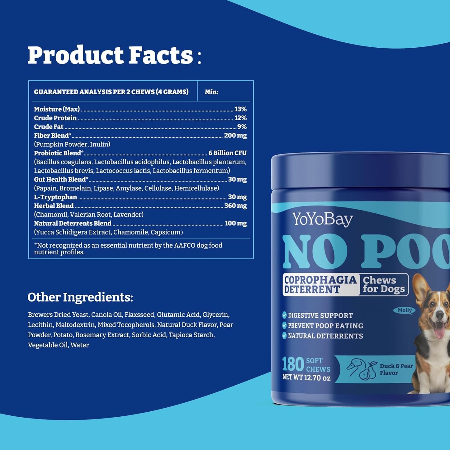No Poo Chews for Dogs- 180 Soft Chews, Duck & Pear Flavor