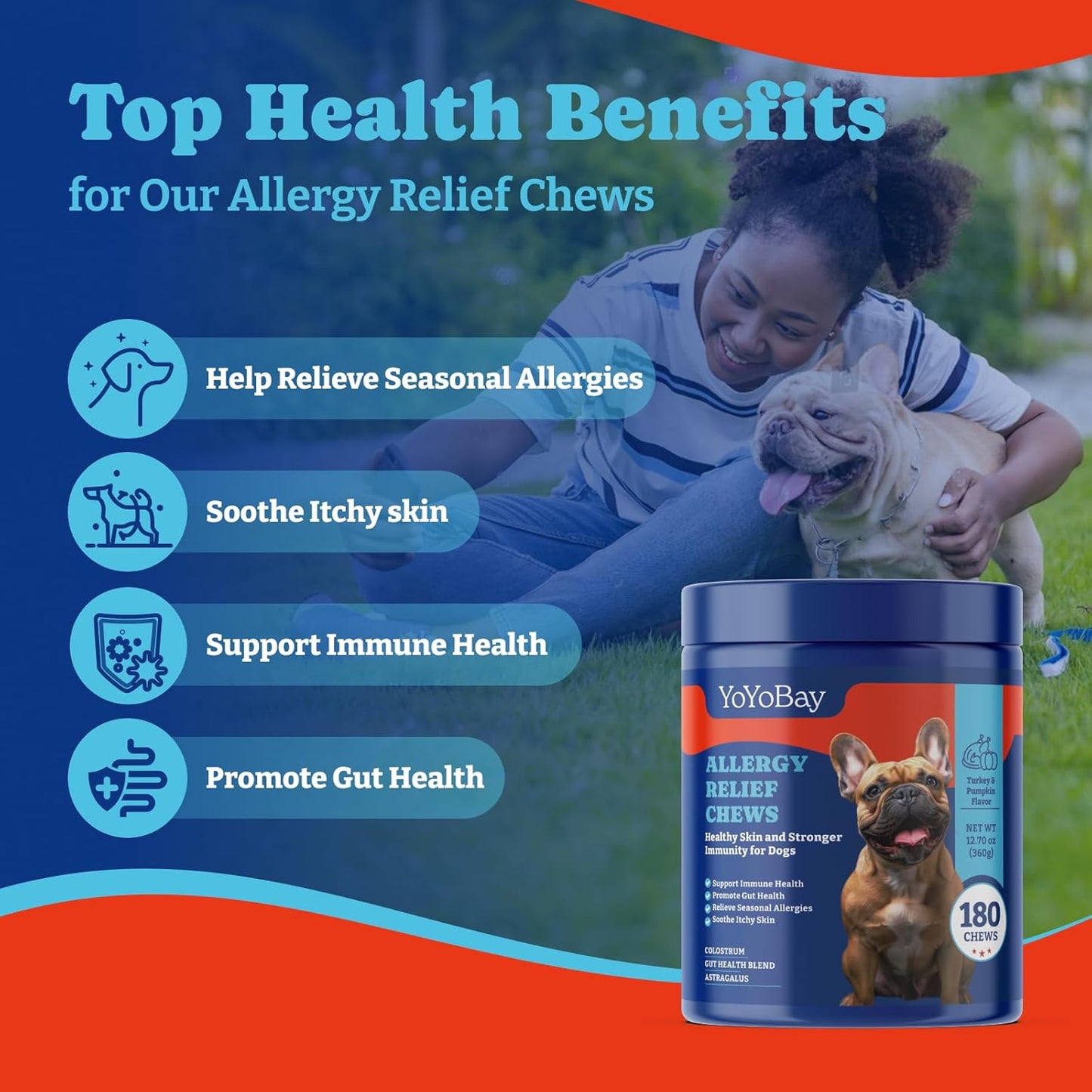 Dog Allergy Relief Chews – 180 Soft Chews, Turkey & Pumpkin Flavor