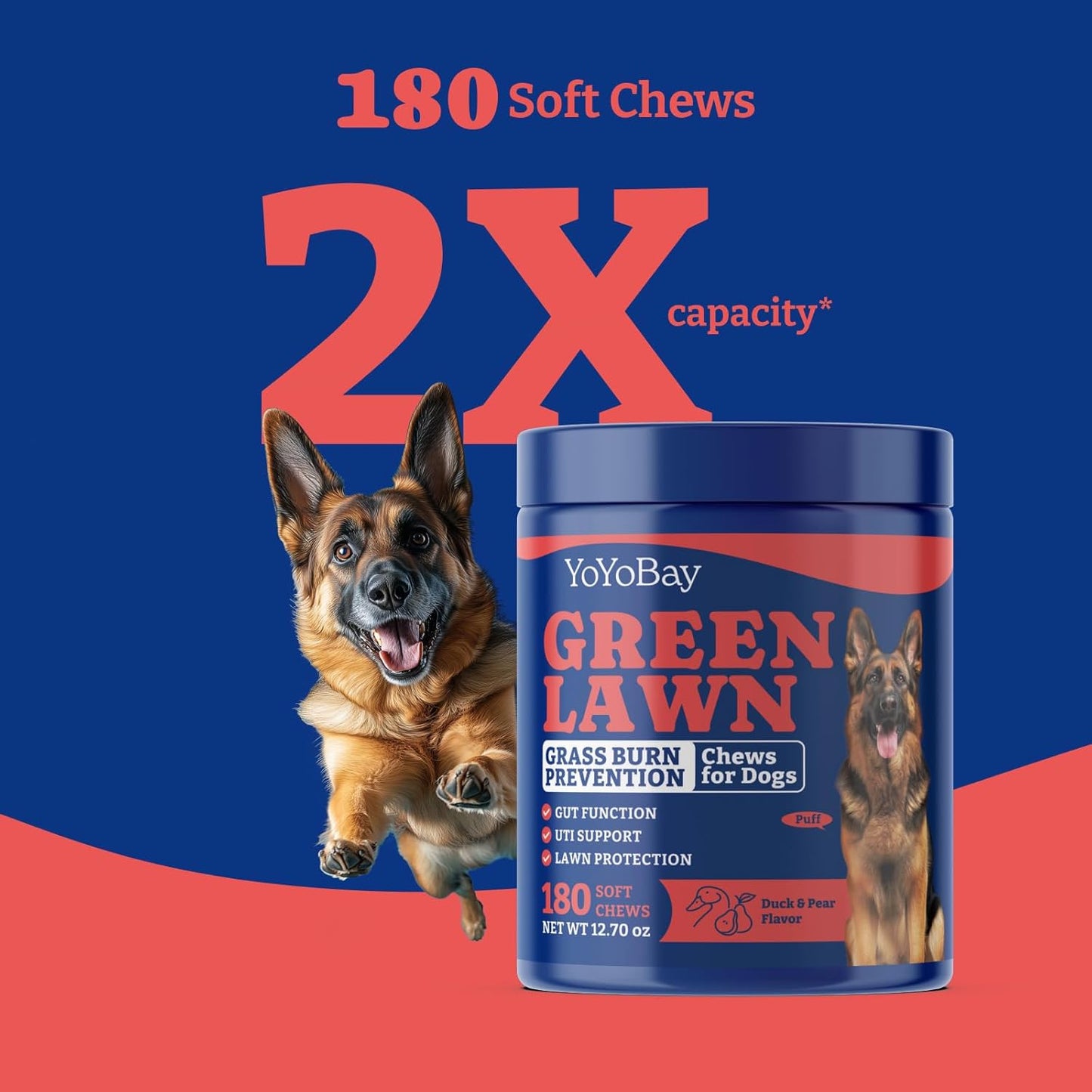Grass Burn Spot Chews for Dogs - 180 Chews -Duck & Pear Flavor