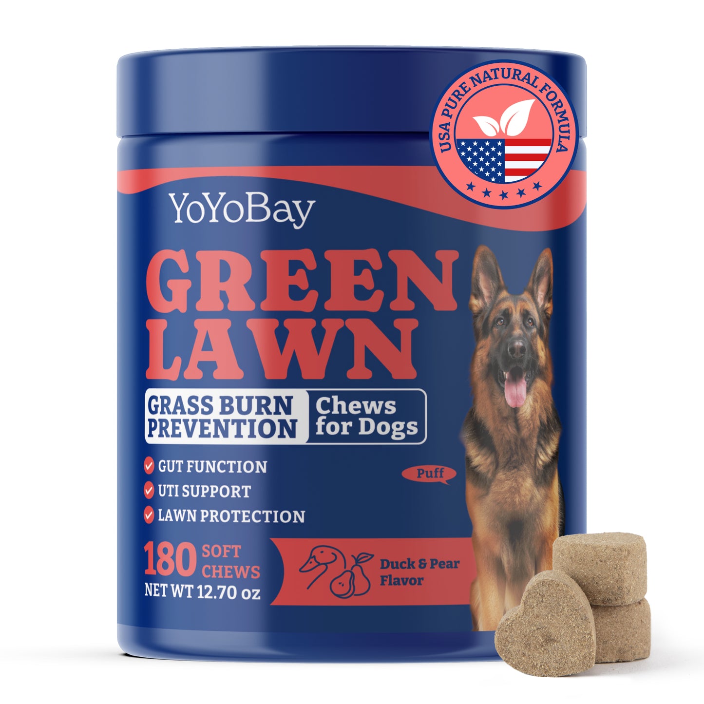 Grass Burn Spot Chews for Dogs - 180 Chews -Duck & Pear Flavor