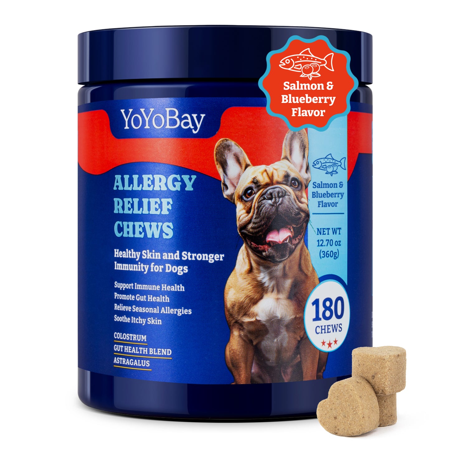 Dog Allergy Relief Chews - Salmon & Blueberry Flavor, 180 Chews