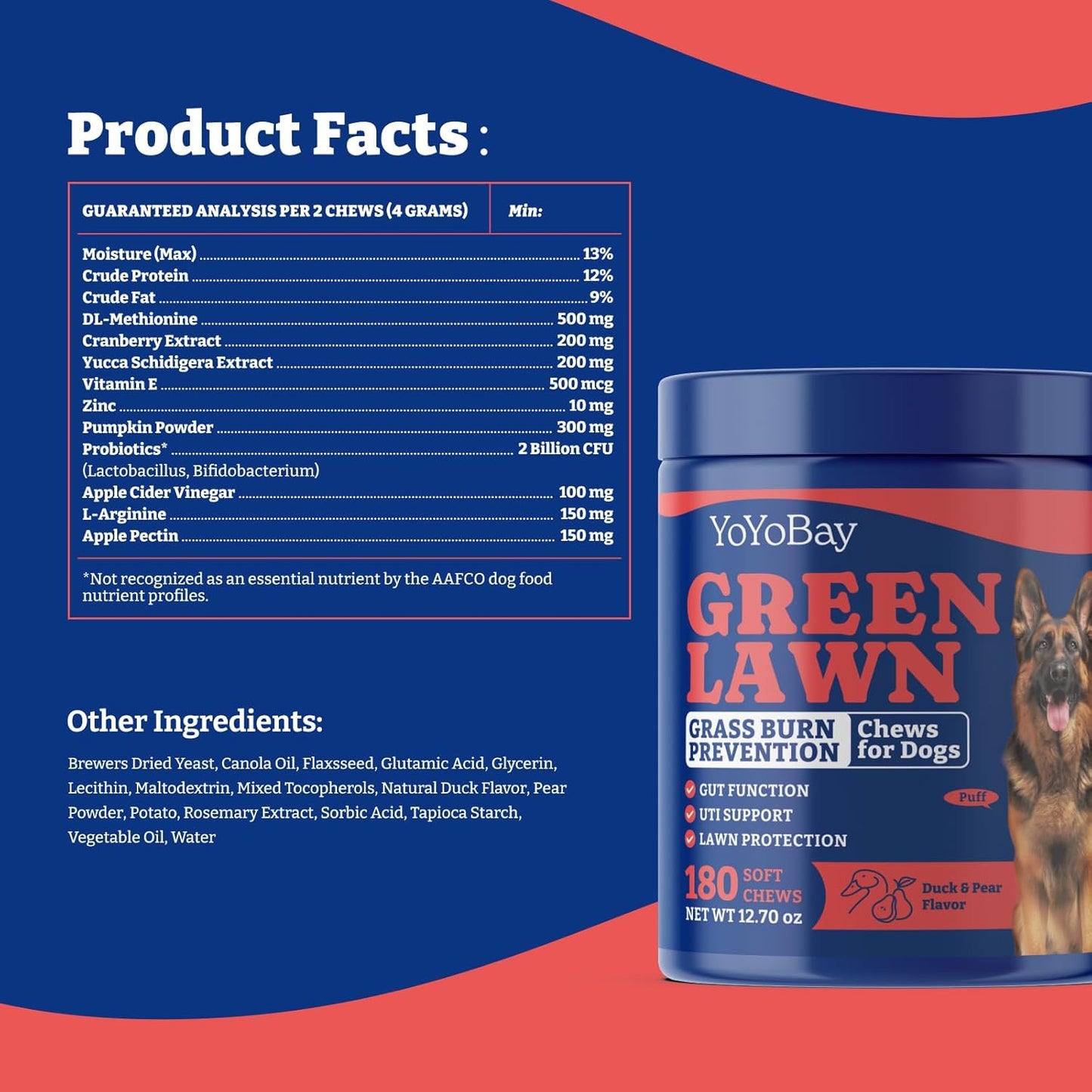 Grass Burn Spot Chews for Dogs - 180 Chews -Duck & Pear Flavor