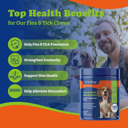 Flea and Tick Prevention for Dogs Chewable - 180 Soft Chews, Duck & Pear Flavor - Dog Immune Support Supplement