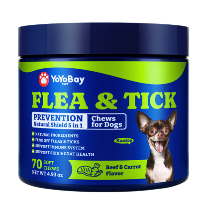 Flea & Tick Prevention for Dogs Chewables- 70 Soft Chews,Beef & Carrot Flavor