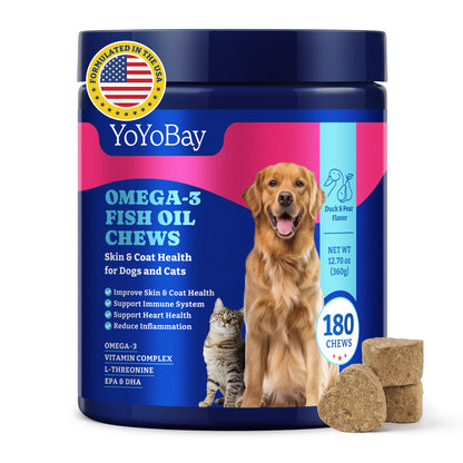 Omega-3 Fish Oil Chews for Dogs & Cats, 180 Soft Chews, Duck & Pear Flavor