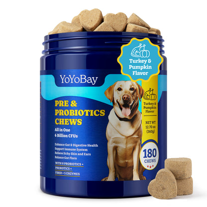 Dog Probiotics with Prebiotics & Digestive Enzymes, 180 Soft Chews, Turkey & Pumpkin Flavor