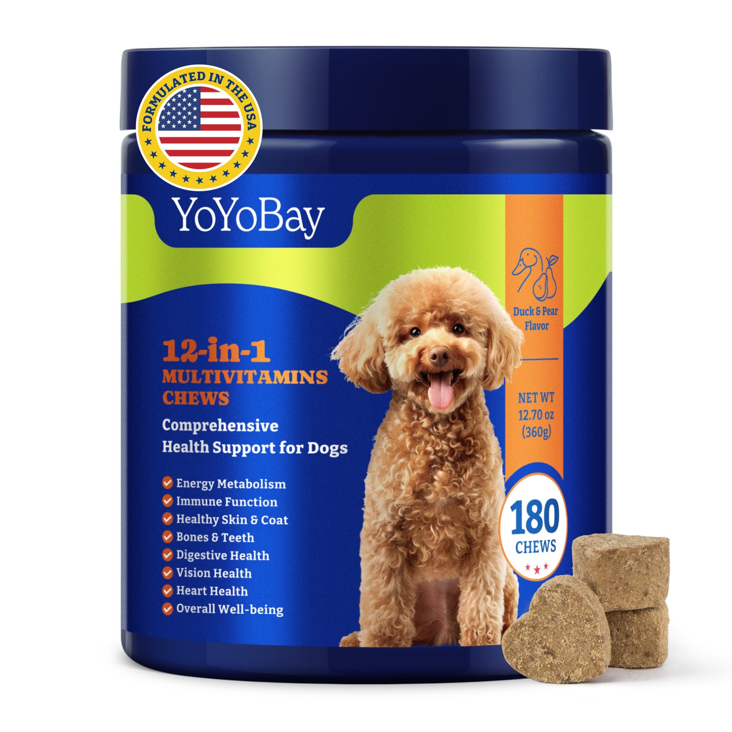 Dog Vitamins and Supplements - 180 Soft Chews, Duck & Pear Flavor