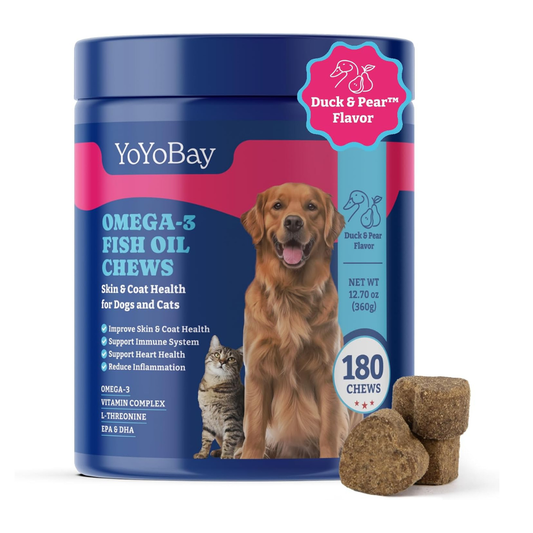 Omega-3 Fish Oil Chews for Dogs & Cats, 180 Soft Chews, Duck & Pear Flavor