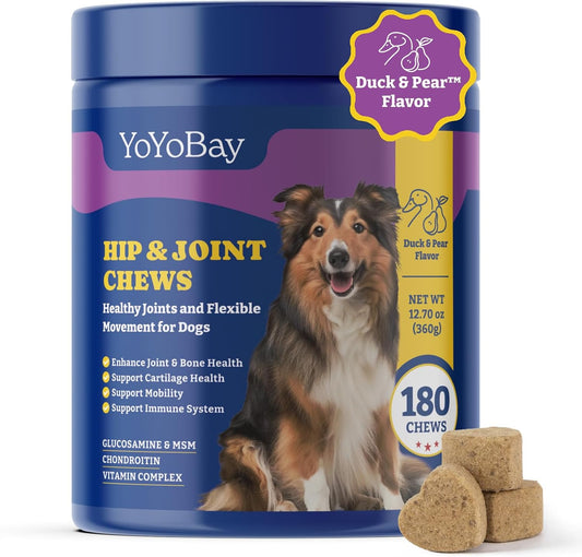 Joint Supplement for Dogs - Glucosamine for Dogs, with Chondroitin, MSM - Dog Pain Relief Anti-Inflammatory, Support Hip & Joint Health, Mobility - 180 Soft Chews, Duck & Pear Flavor