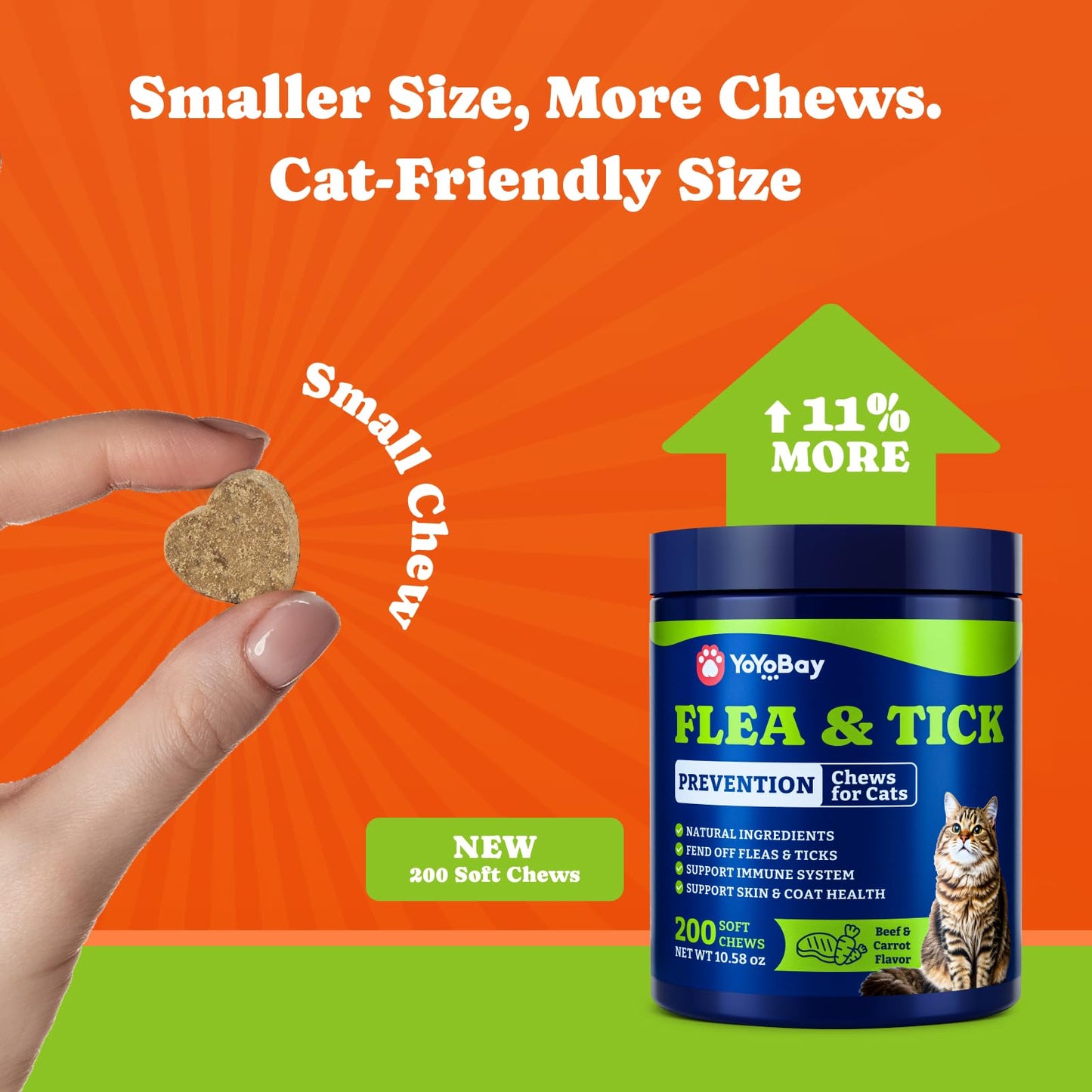 Flea and Tick Prevention for Cats -  Beef & Carroct Flavor ,200 Soft Chews