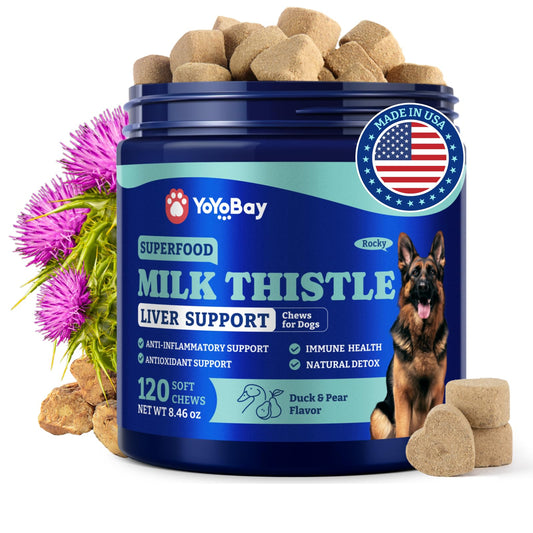 Milk Thistle Liver Support Chews for Dogs – Supports Liver Function, Antioxidant Defense & Immune Health – Duck & Pear Flavor – 120 Count
