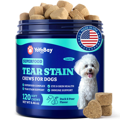 Tear Stain Support Soft Chews for Dogs – for Eye Health, Vision & Immune Support – 120 Count, Duck & Pear Flavor