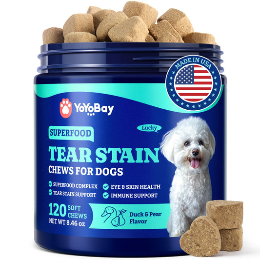 Tear Stain Support Soft Chews for Dogs – for Eye Health, Vision & Immune Support – 120 Count, Duck & Pear Flavor