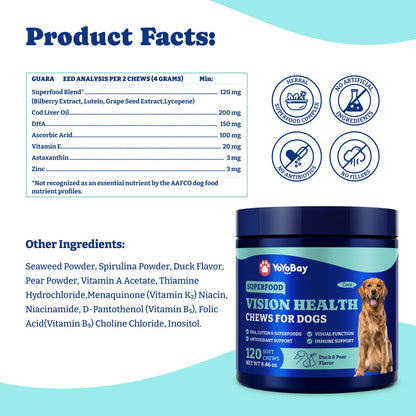 Eye Supplement for Dogs - 120 Soft Chews, Eye Vitamins for Dogs - Duck & Pear Flavor