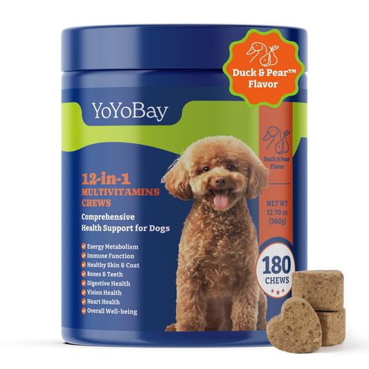 Dog Vitamins and Supplements - 180 Soft Chews, Duck & Pear Flavor - Joint, Skin & Coat Care - Vitamins A, B, C, D, E
