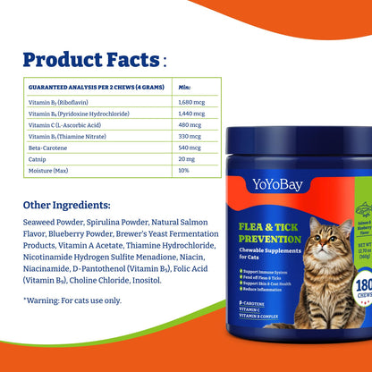 Flea and Tick Prevention for Cats - Salmon & Blueberry Flavor Cat Flea Treatment Chewable, 180 Chews