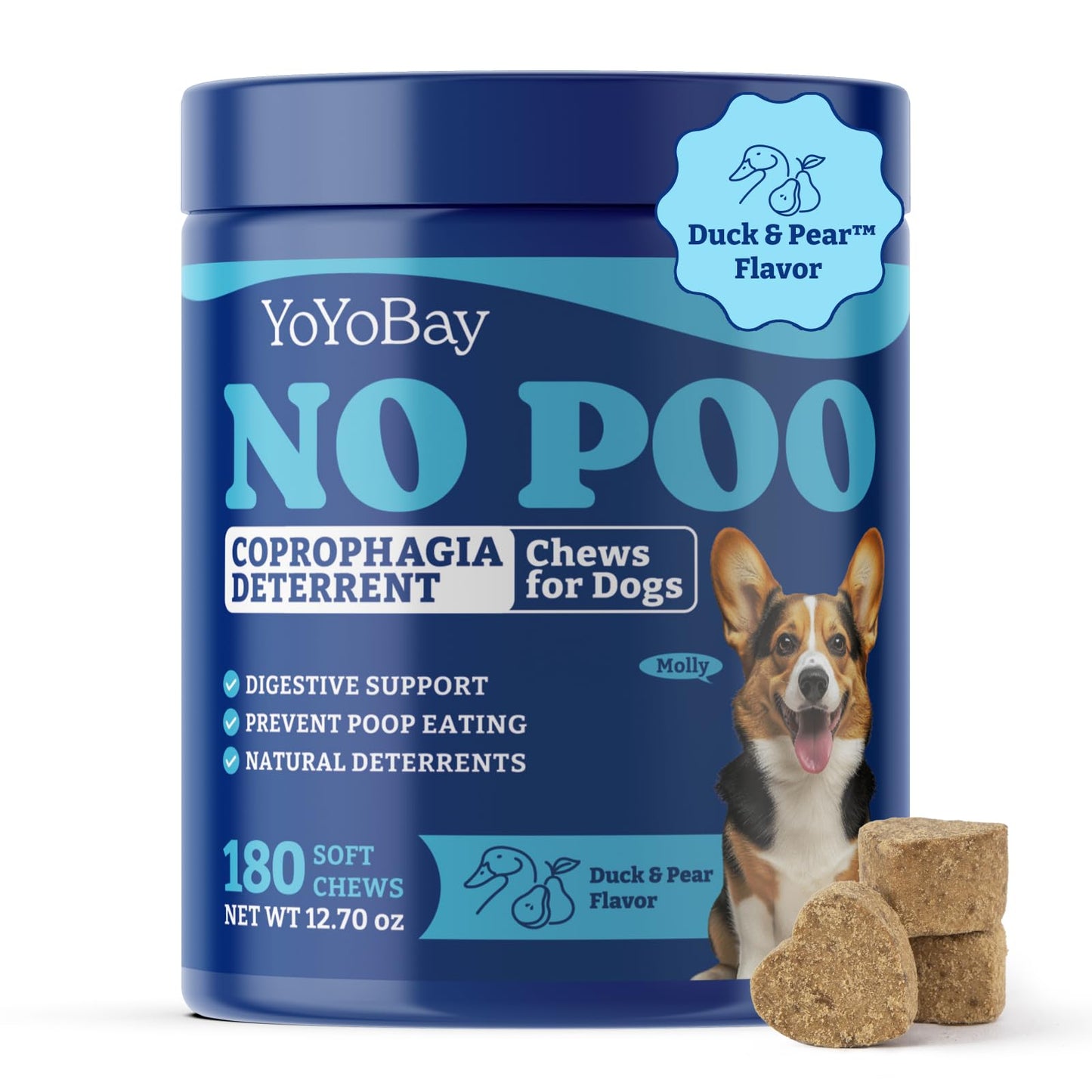 No Poo Chews for Dogs, Coprophagia Deterrent,  Digestive Health & Immune Support - 180 Soft Chews, Duck & Pear Flavor