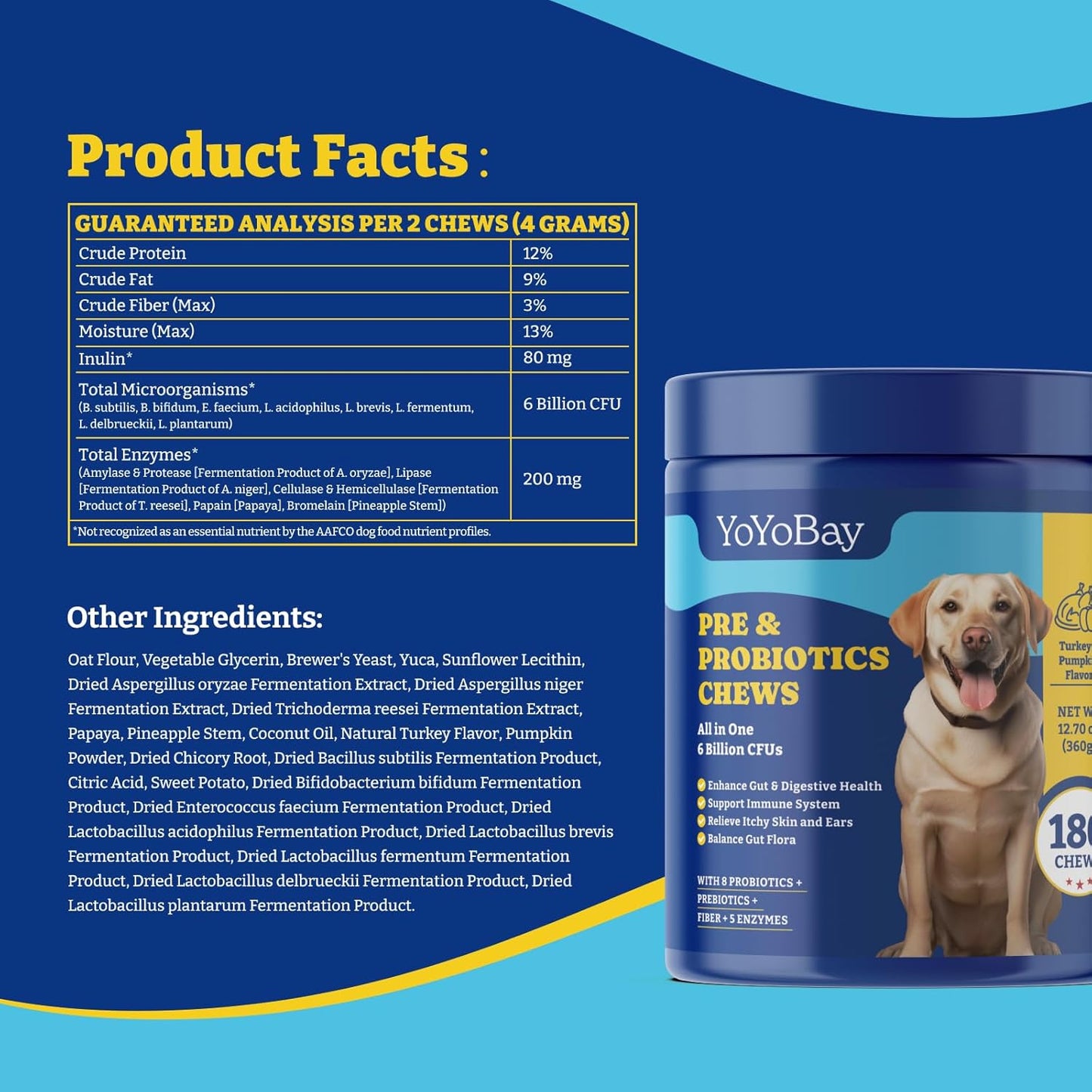 Dog Probiotics with Prebiotics & Digestive Enzymes, 180 Soft Chews, Turkey & Pumpkin Flavor