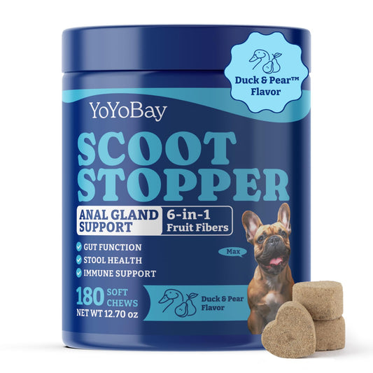 Scoot Stopper Soft Chews for Dogs,  Gut Health, Constipation & Gas Relief, with Pre & Probiotics Blend, Duck & Pear Flavor, 180 Count