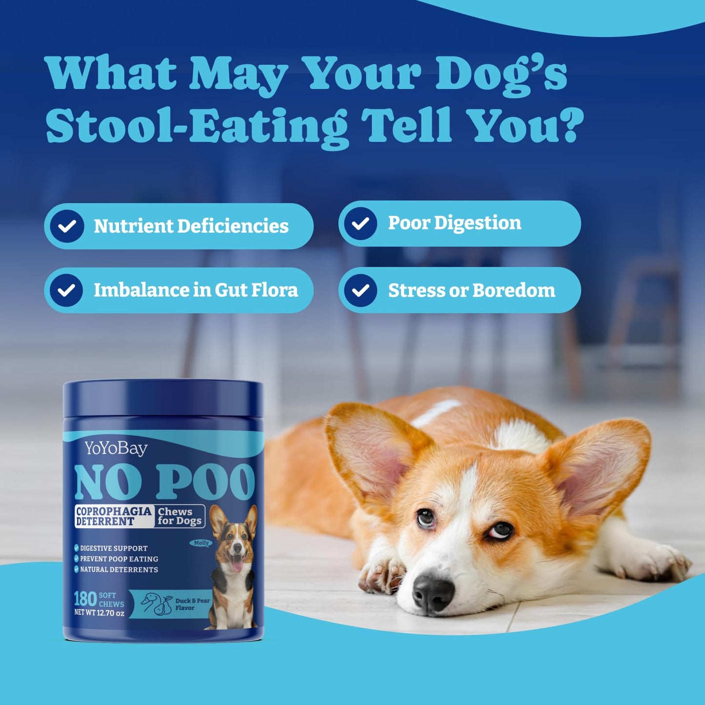 No Poo Chews for Dogs, Coprophagia Deterrent,  Digestive Health & Immune Support - 180 Soft Chews, Duck & Pear Flavor