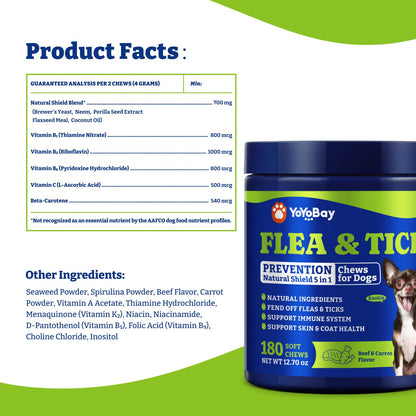 Flea & Tick Prevention for Dogs Chewables, Beef & Carrot Flavor, 180 Soft Chews