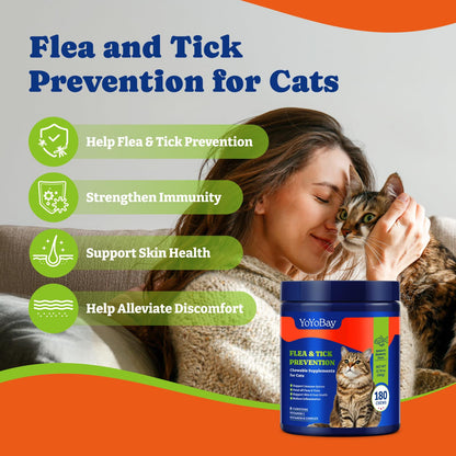 Flea and Tick Prevention for Cats - Salmon & Blueberry Flavor Cat Flea Treatment Chewable, 180 Chews