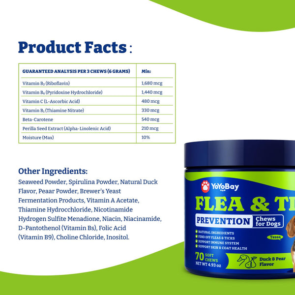 Flea and Tick Prevention for Dogs Chewable - 70 Soft Chews, Duck & Pear Flavor