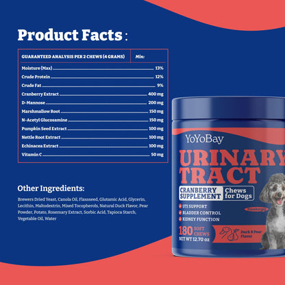 Dog UTI Treatment - 180 Chews,Duck & Pear Flavor
