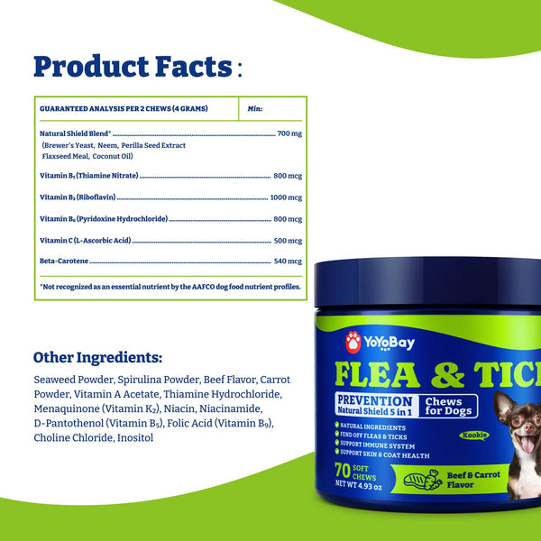 Flea & Tick Prevention for Dogs Chewables- 70 Soft Chews,Beef & Carrot Flavor